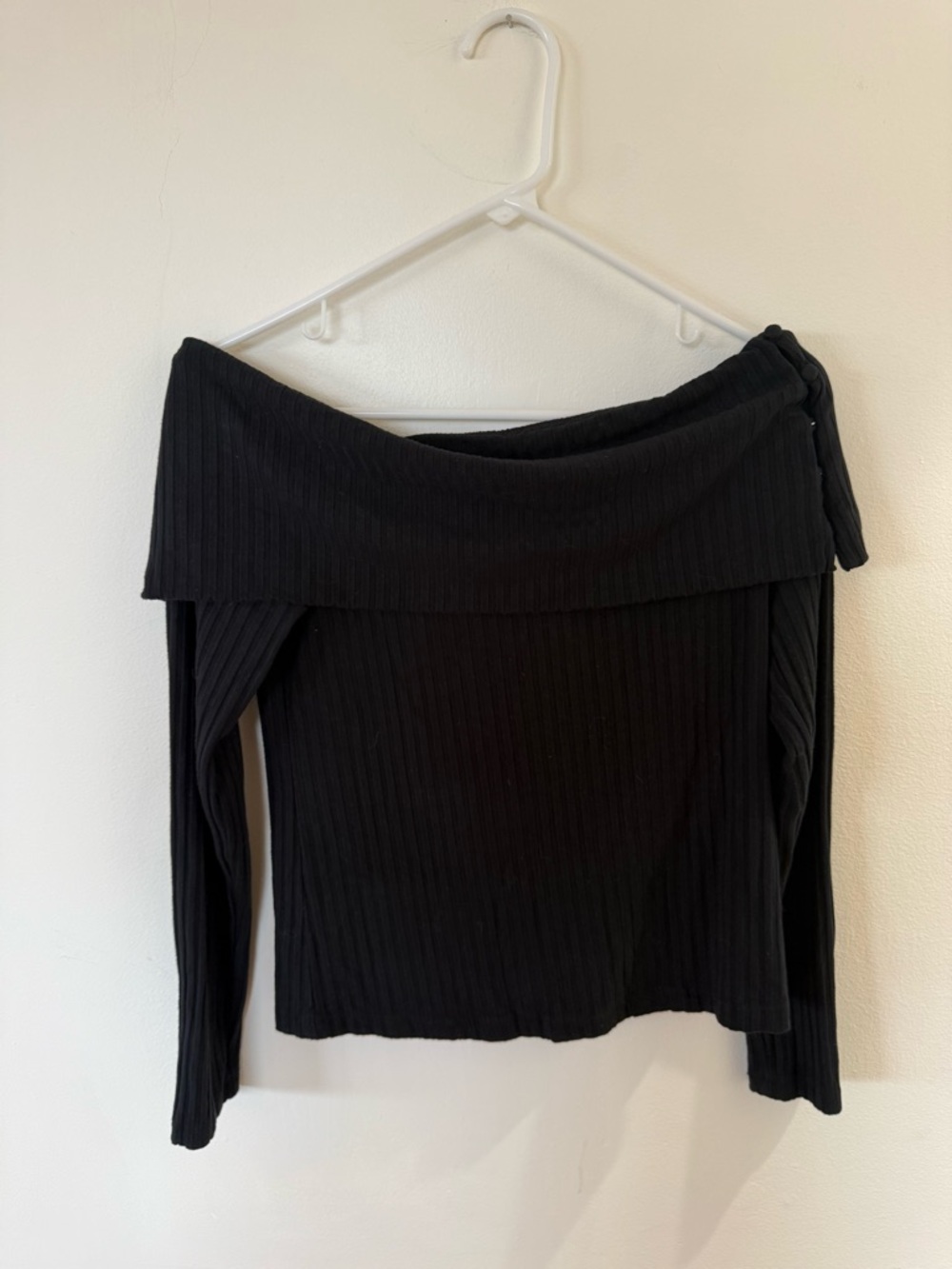 Anthropologie Black Ribbed Off-Shoulder Top